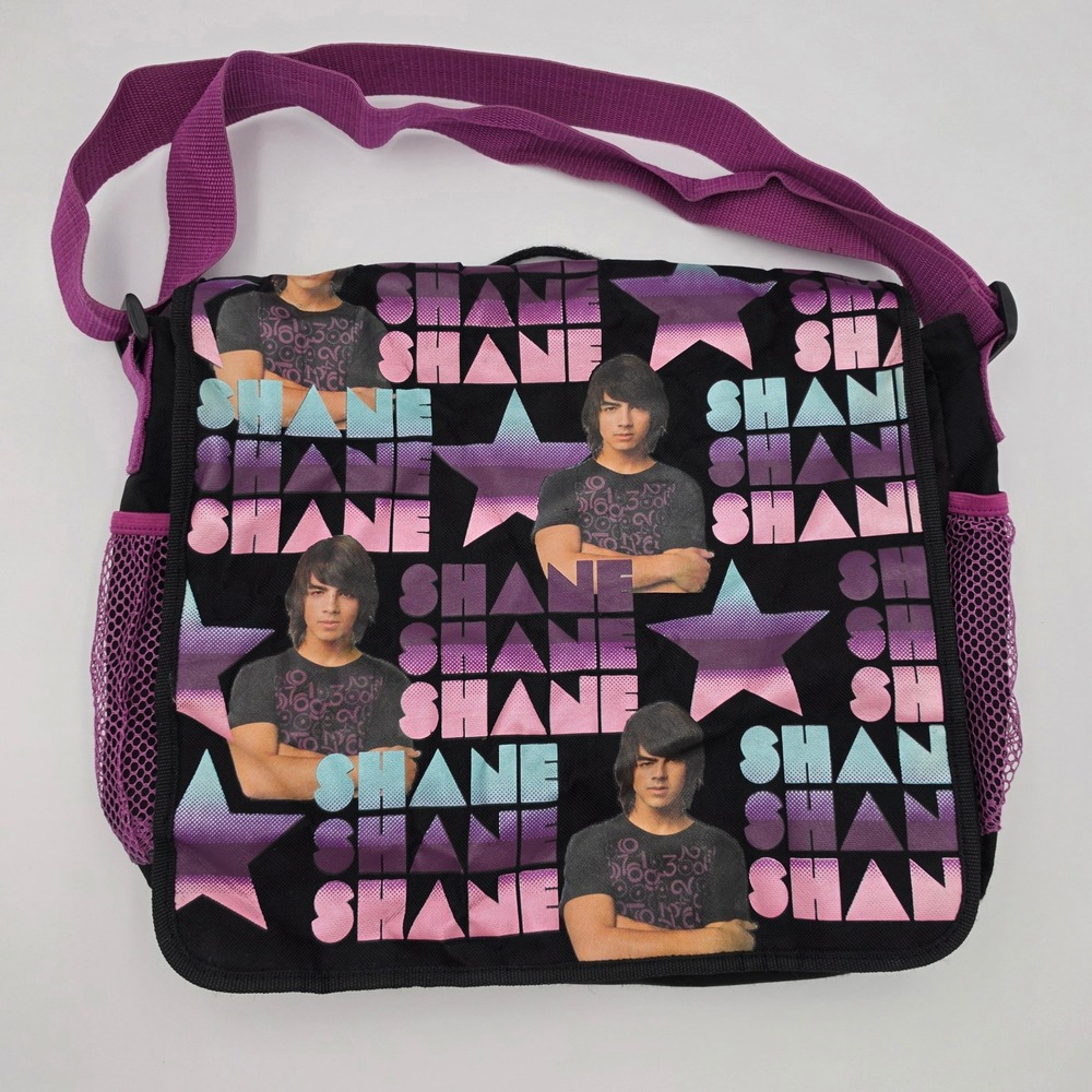 Disney Camp Rock Joe Jonas Shane Gray Messenger Bag Black Purple Y2K Vintage